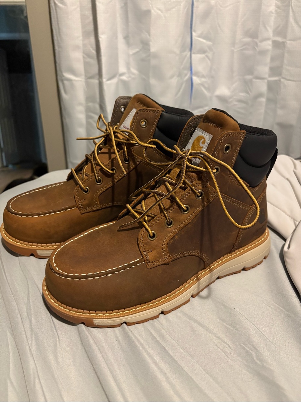 Carhartt Women’s Brown Leather Moc Toe Work Boots with Tan Sole